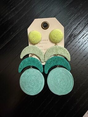 Anthropologie Colorful Statement Drop Earrings in Lime, Mint & Teal